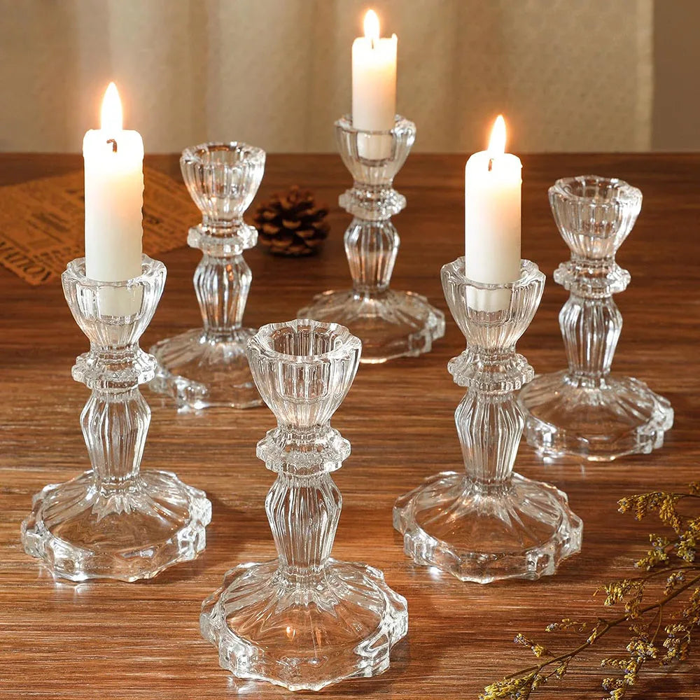 Clear Glass Taper Candle Holder – Nordic Crystal Accent for Cozy Tables & Home Decor