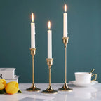 European Metal Candle Holder Set - 3-Piece Golden Candlesticks for Weddings and Home