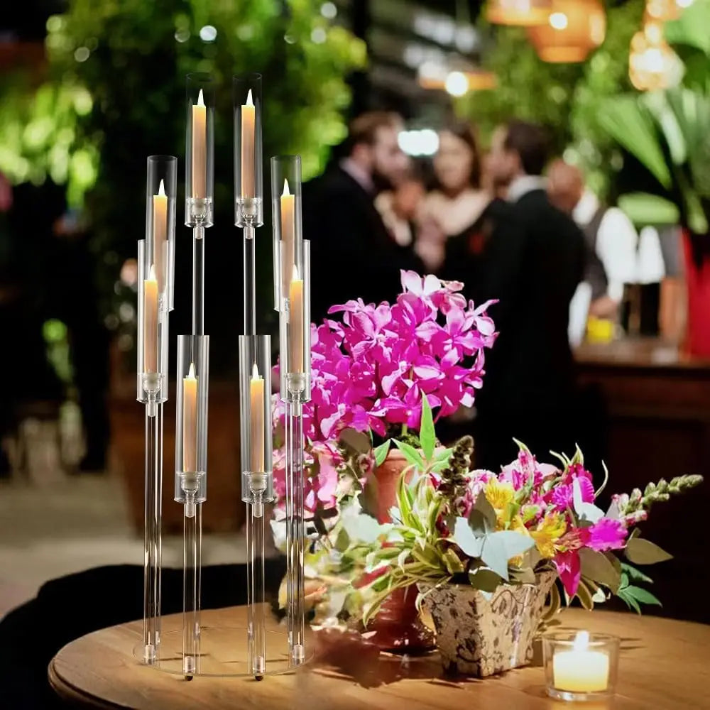 Tall Clear Acrylic Candle Holders - Wedding and Party Centerpiece Set (10 pcs)