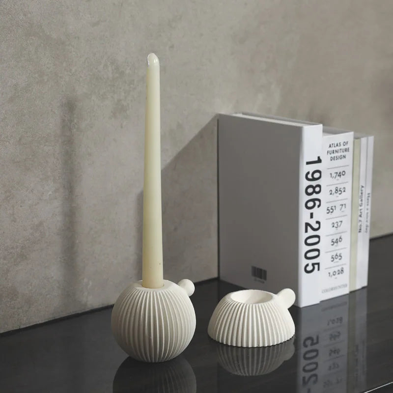 Nordic White Ceramic Candle Holder - Modern Tabletop Home Decor