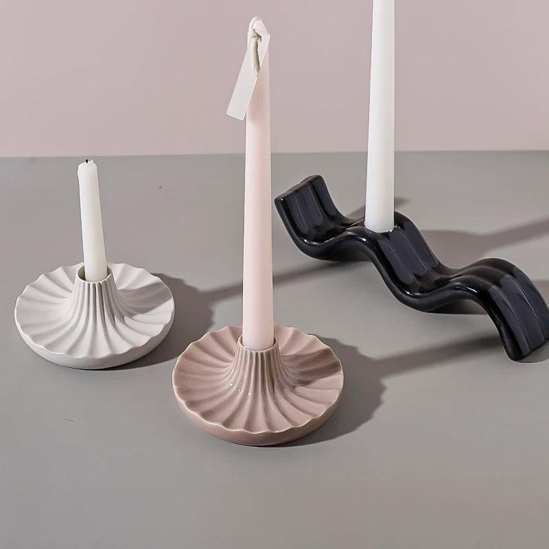 Nordic Wave Pattern Ceramic Candle Holder - Unique Decorative Stand for Cozy Home Ambiance