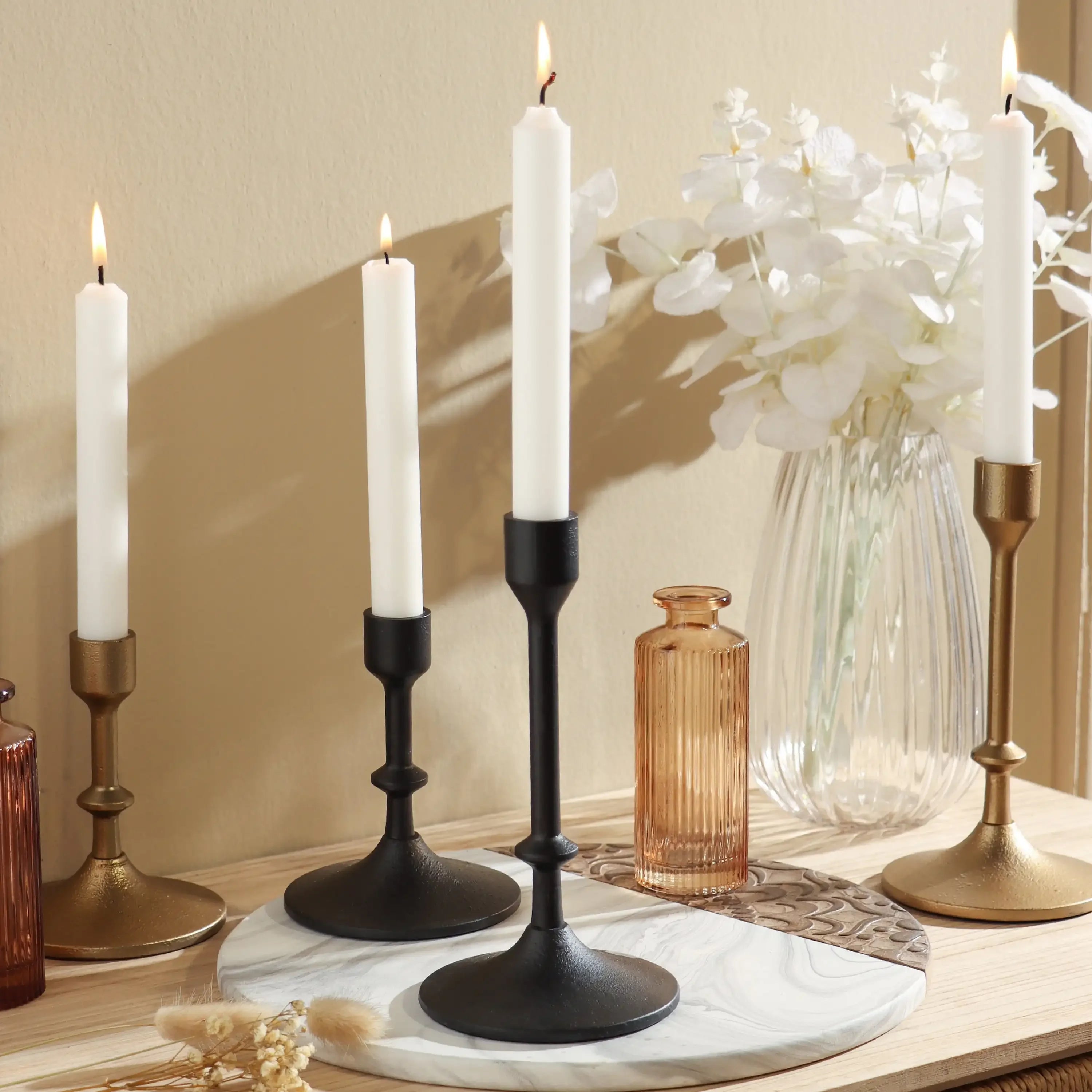 Black Cast Iron Taper Candle Holder - Rustic Farmhouse Centerpiece (7.8")