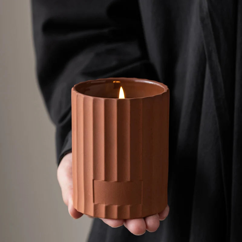 Fired Retro Ceramic Candle Jar - Minimalist Cylindrical Container for Home Décor