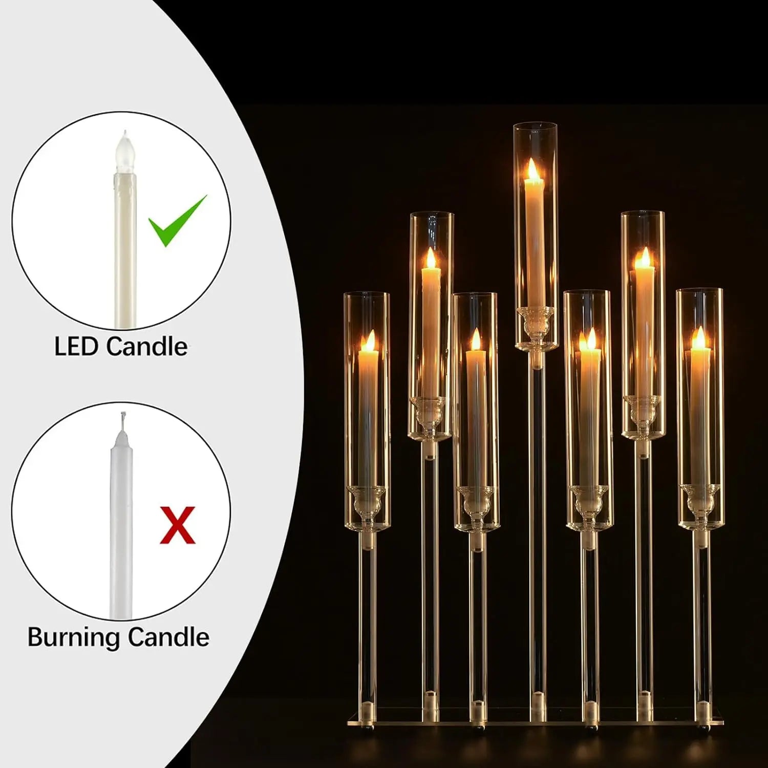 Tall 7-Arm Clear Acrylic Candelabra - Elegant Wedding & Event Candle Holders (Set of 4)