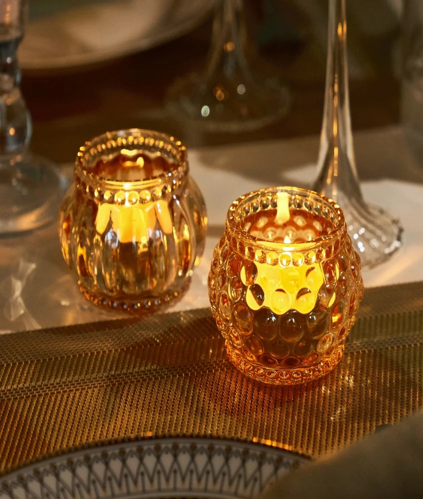 Nordic Pumpkin Glass Candle Holder - Tealight Accent for Home and Bar