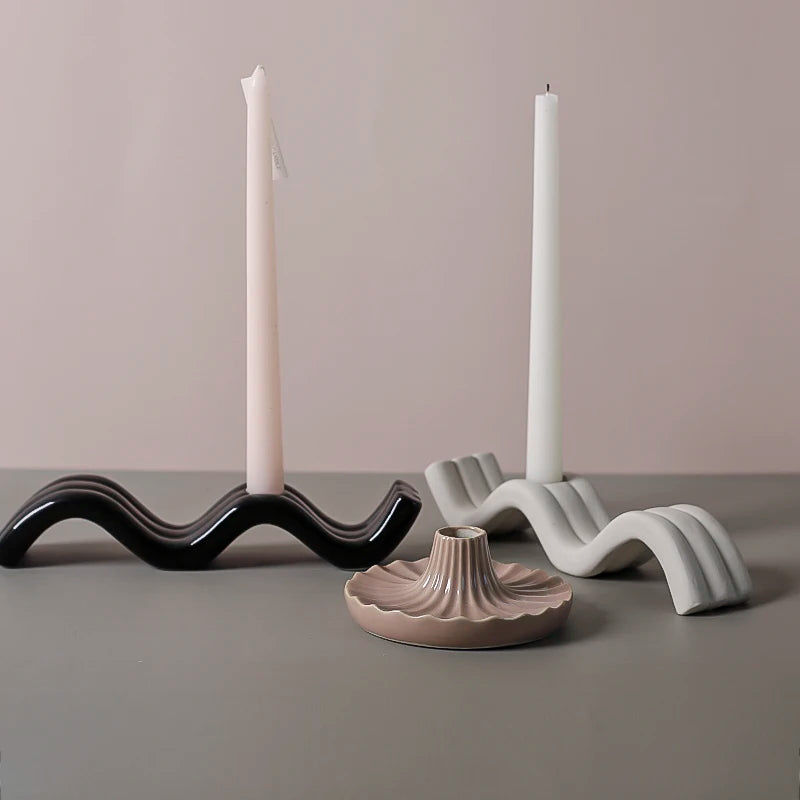 Nordic Wave Pattern Ceramic Candle Holder - Unique Decorative Stand for Cozy Home Ambiance