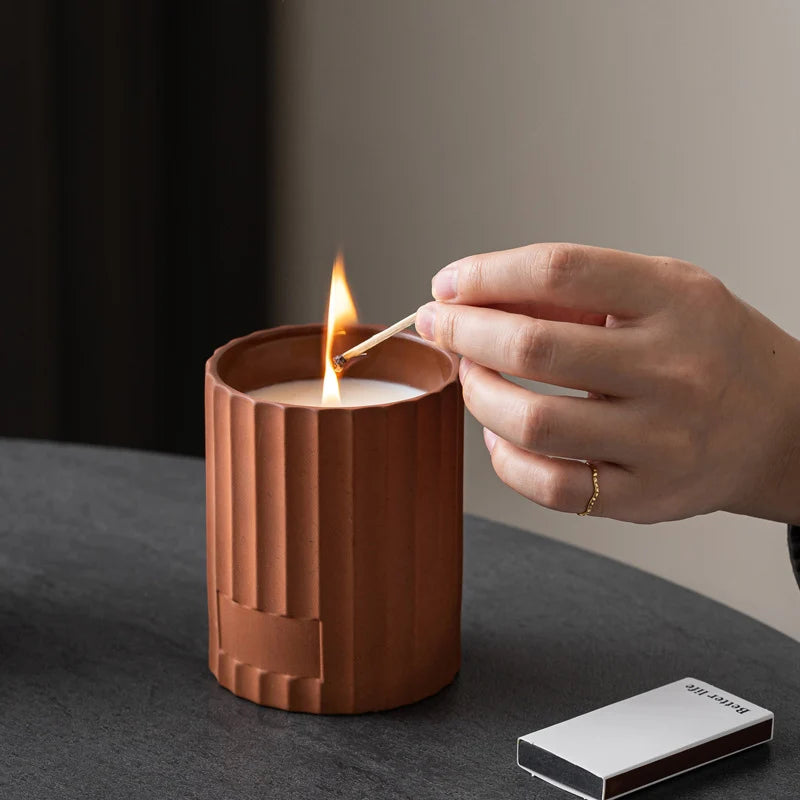 Fired Retro Ceramic Candle Jar - Minimalist Cylindrical Container for Home Décor