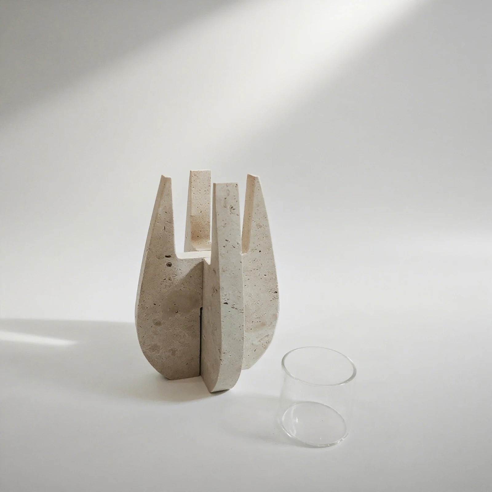 Travertine Stone U-Shaped Candle Stand - Modern Natural Elegance