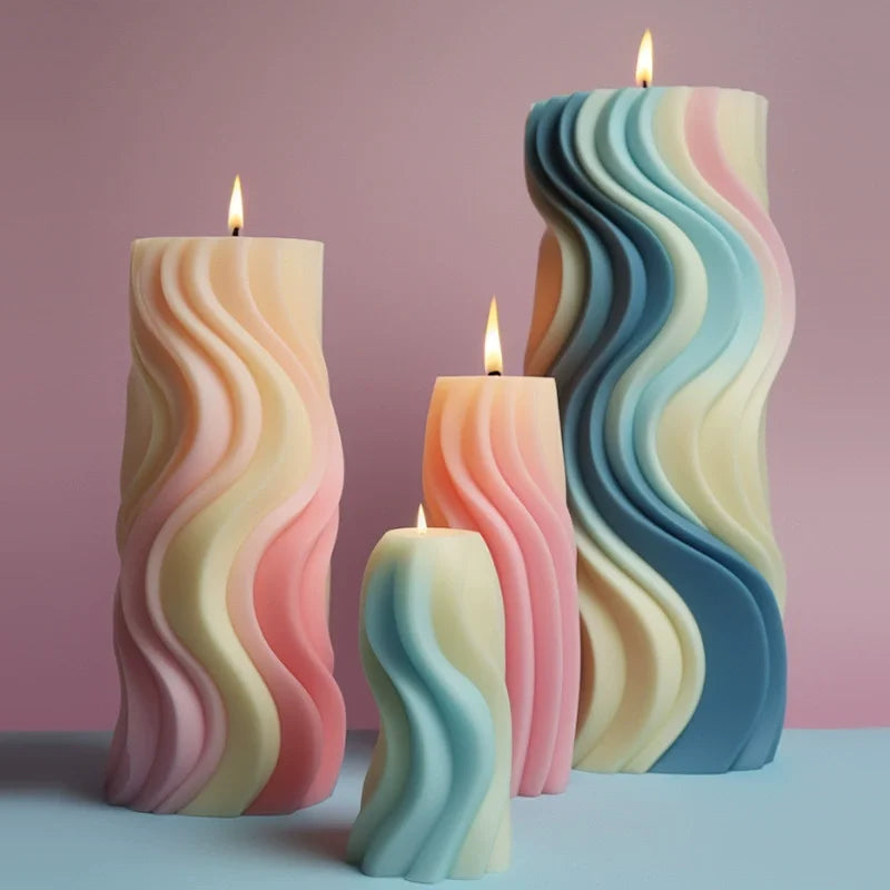 Twisted Wave Silicone Candle Mold – Spiral Geometric Column