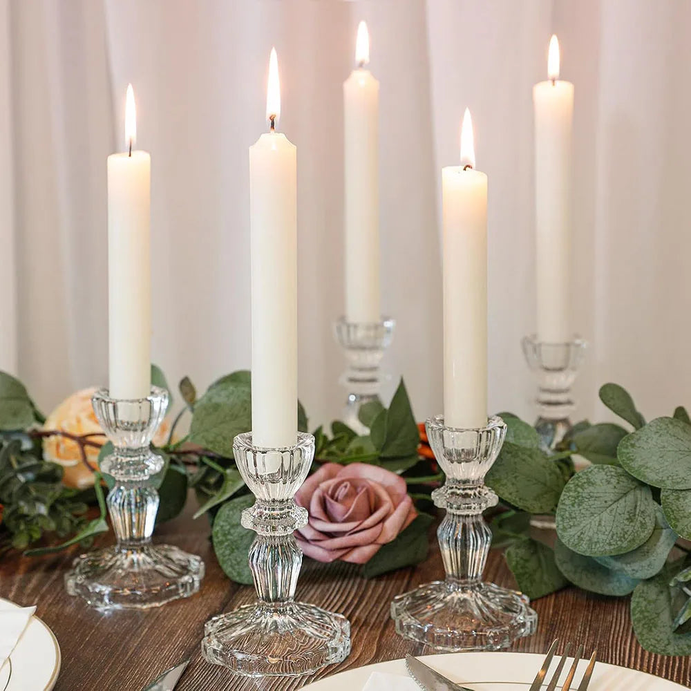 Clear Glass Taper Candle Holder – Nordic Crystal Accent for Cozy Tables & Home Decor
