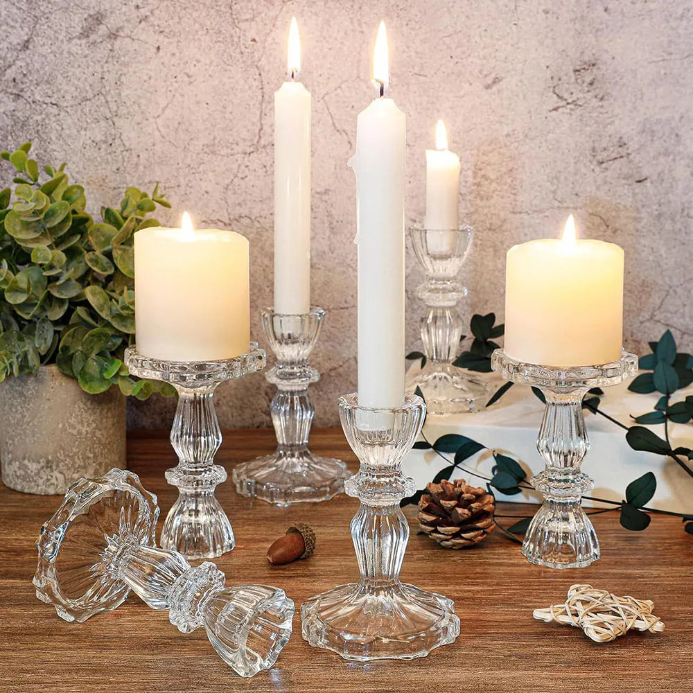 Clear Glass Taper Candle Holder – Nordic Crystal Accent for Cozy Tables & Home Decor