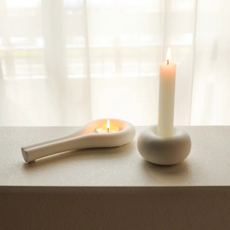 Nordic White Ceramic Candlestick Holder - Elegant Pillar Stand for Home