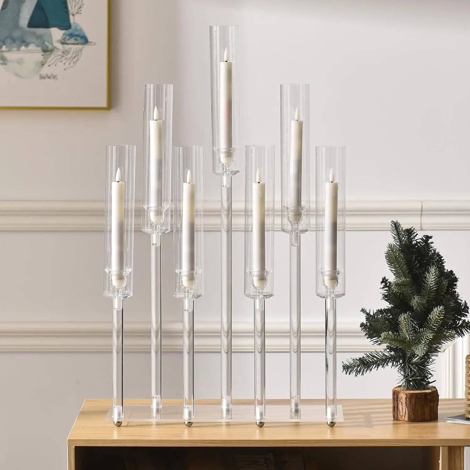 Tall 7-Arm Clear Acrylic Candelabra - Elegant Wedding & Event Candle Holders (Set of 4)