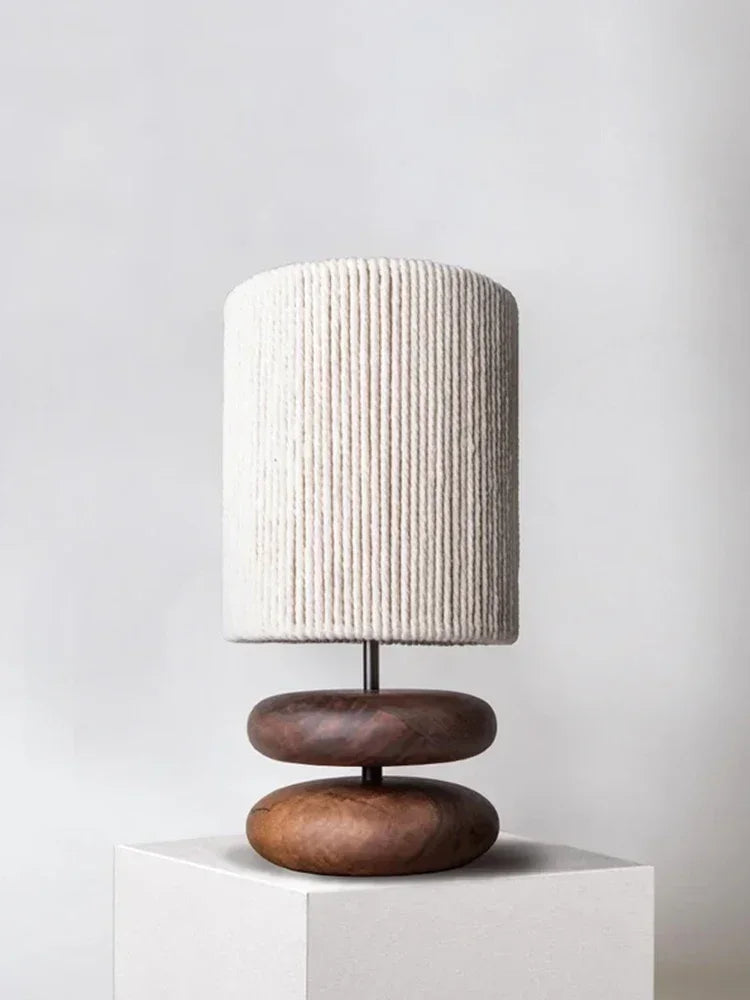 Japanese Walnut Wood Table Lamp - Soft Fabric Shade for Calm, Balanced Interiors