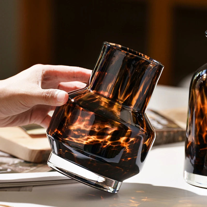 Amber Leopard Glass Vase
