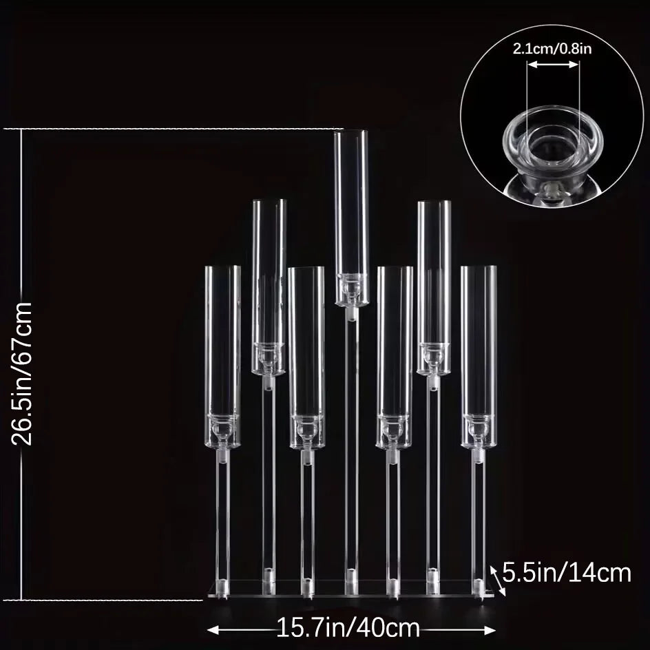Tall 7-Arm Clear Acrylic Candelabra - Elegant Wedding & Event Candle Holders (Set of 4)