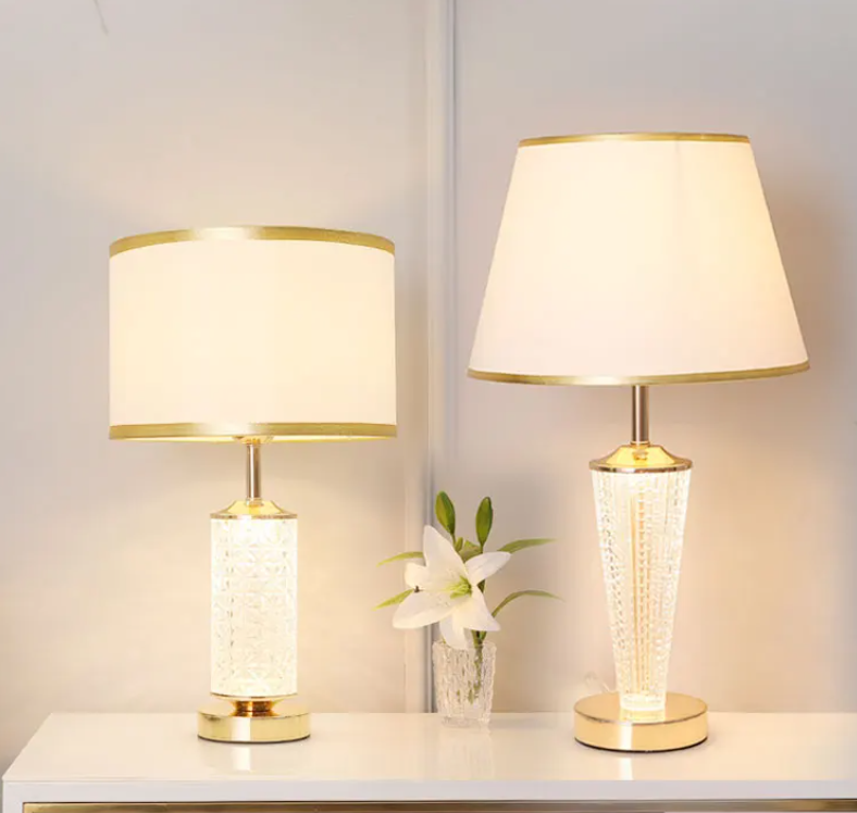 Luminous Glass Table Lamp with Soft Fabric Shade