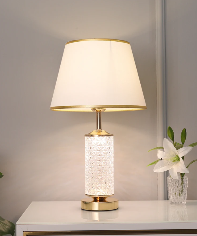 Luminous Glass Table Lamp with Soft Fabric Shade