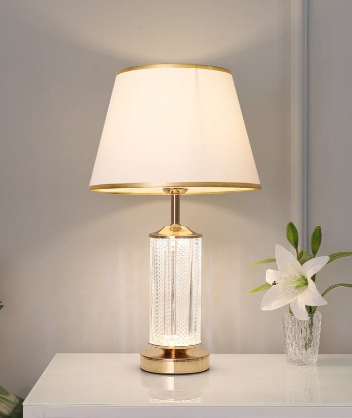 Luminous Glass Table Lamp with Soft Fabric Shade