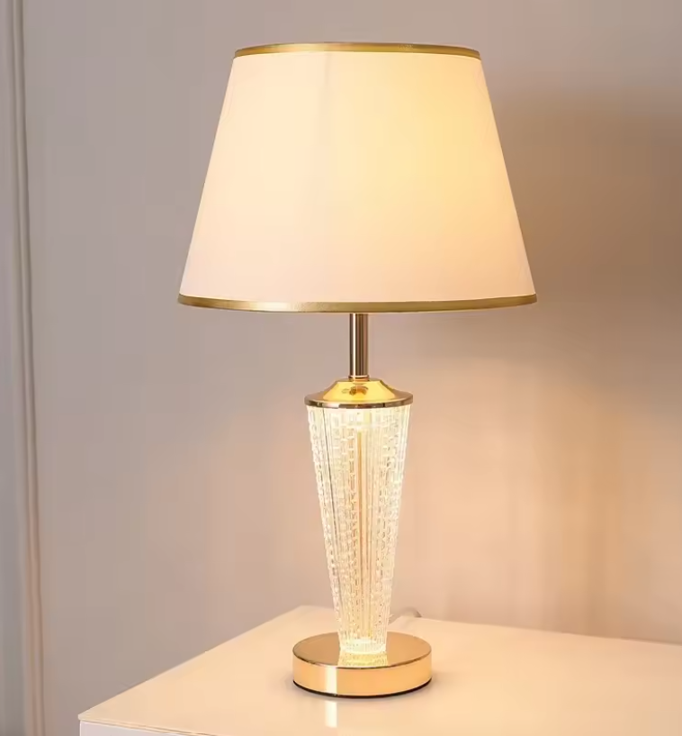 Luminous Glass Table Lamp with Soft Fabric Shade