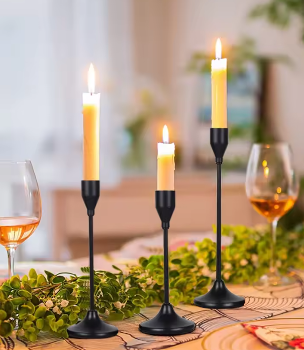 Black Cast Iron Taper Candle Holder Set