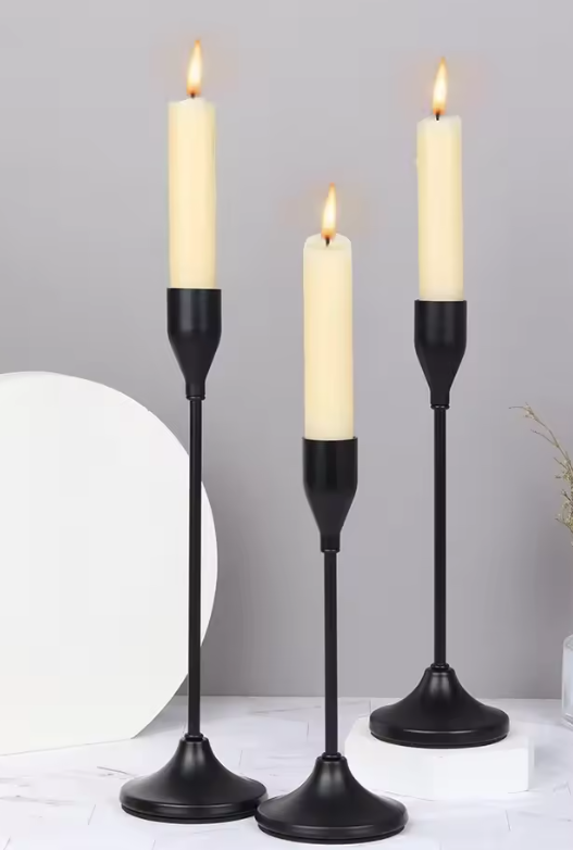 Black Cast Iron Taper Candle Holder Set