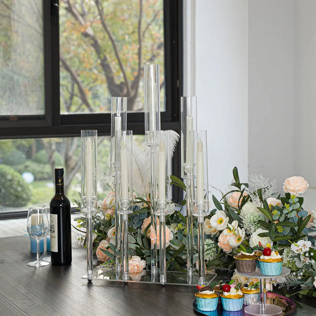 Tall 7-Arm Clear Acrylic Candelabra - Elegant Wedding & Event Candle Holders (Set of 4)
