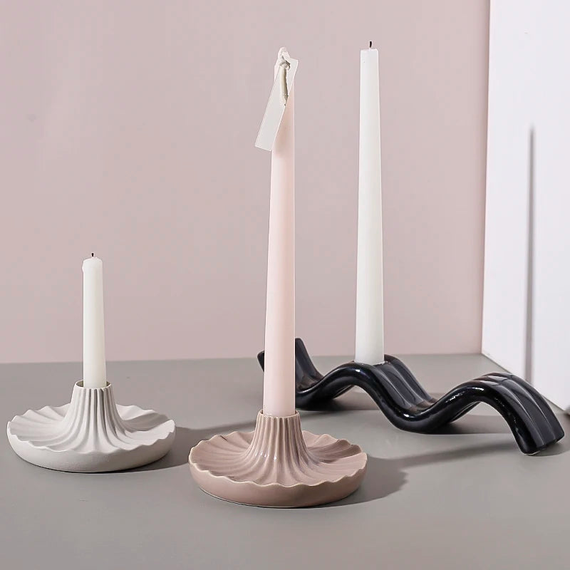 Nordic Wave Pattern Ceramic Candle Holder - Unique Decorative Stand for Cozy Home Ambiance