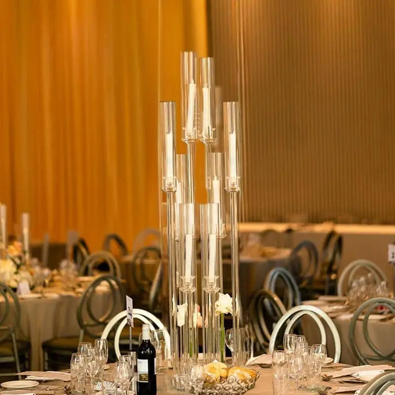 Tall Clear Acrylic Candle Holders - Wedding and Party Centerpiece Set (10 pcs)