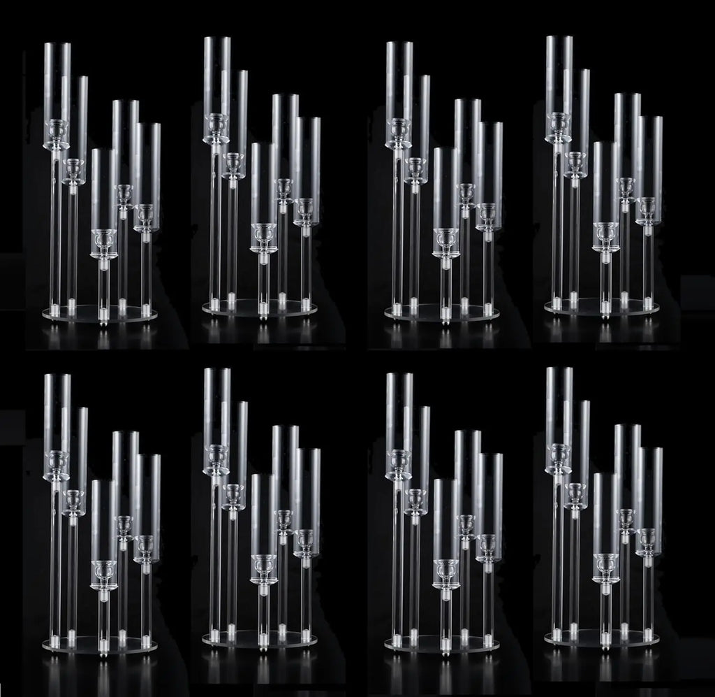Clear 5-Arm Acrylic Candelabra Set - Elegant Wedding & Event Centerpieces (8 Sets)
