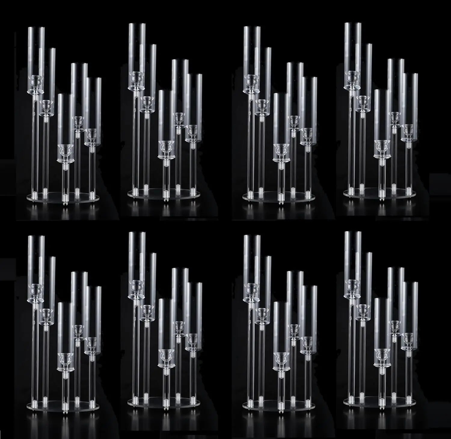 Clear 5-Arm Acrylic Candelabra Set - Elegant Wedding & Event Centerpieces (8 Sets)