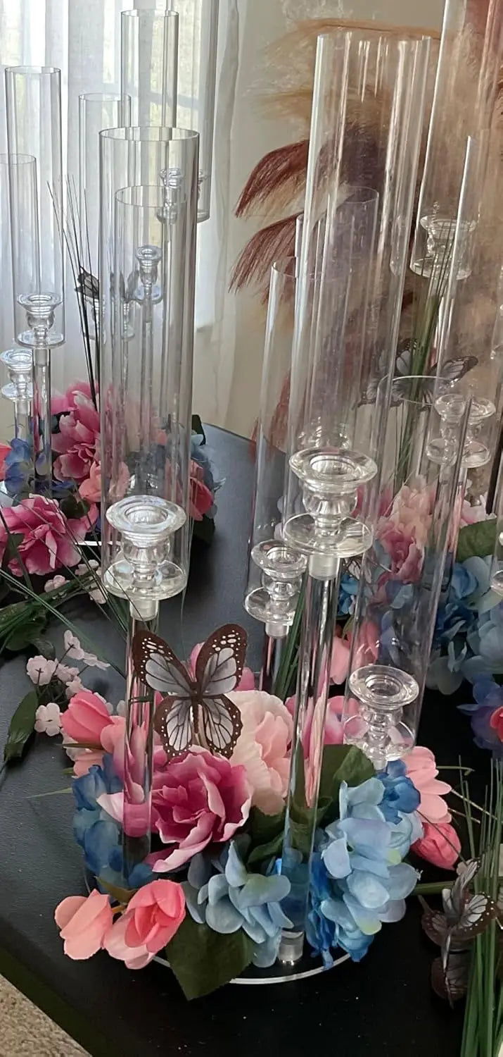 Clear 5-Arm Acrylic Candelabra Set - Elegant Wedding & Event Centerpieces (8 Sets)