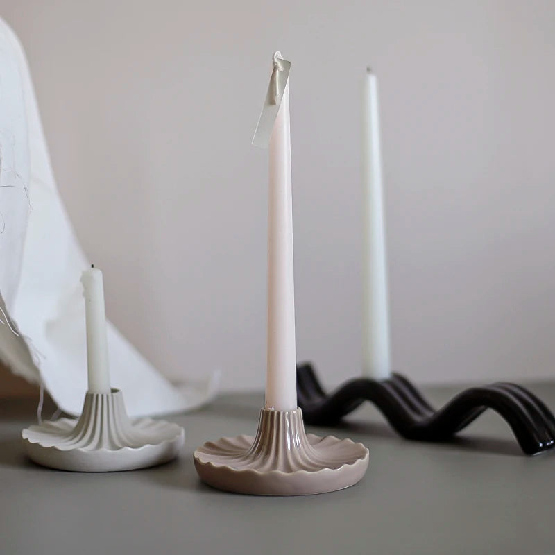 Nordic Wave Pattern Ceramic Candle Holder - Unique Decorative Stand for Cozy Home Ambiance