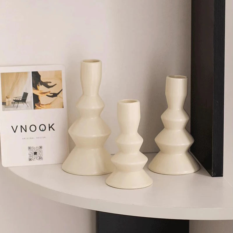 Modern Cream Ceramic Candlestick - Luxury Decorative Accent for Living Spaces