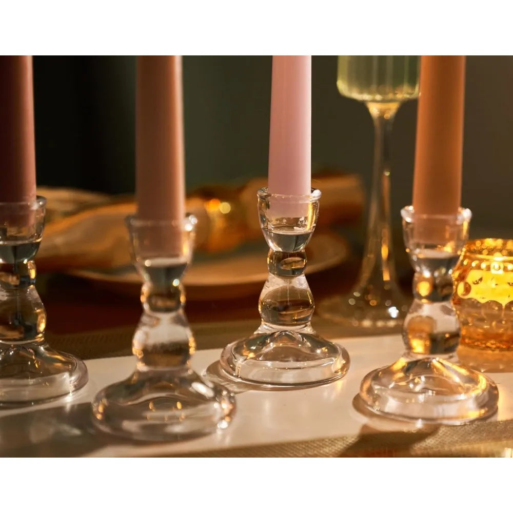 Thickened Clear Glass Taper Candle Holders - Set of 10 for Weddings and Home Décor