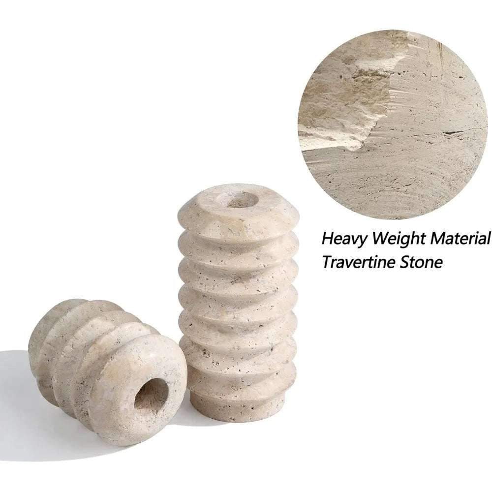 Natural Travertine Stone Candlestick Set - Elegant Home & Wedding Decor (Set of 2)