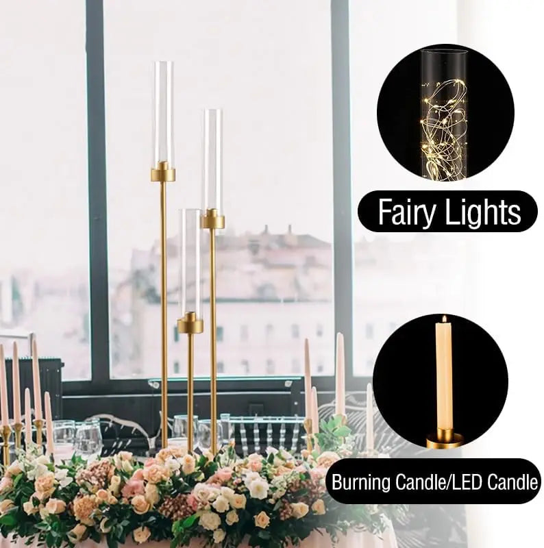 Gold 3-Arm Candelabra Set - Elegant Centerpieces for Weddings, Events & Home Décor