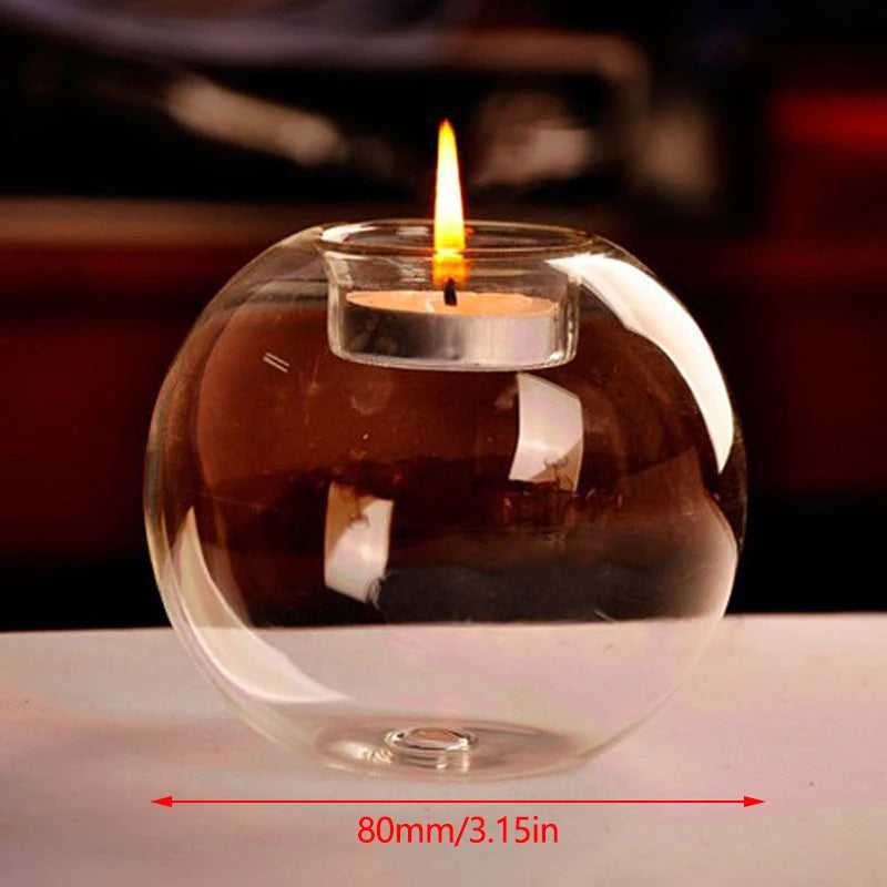 Clear Glass Tealight Candle Holder - Hollow Round Minimalist Accent