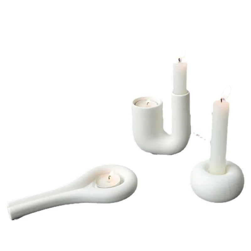 Nordic White Ceramic Candlestick Holder - Elegant Pillar Stand for Home