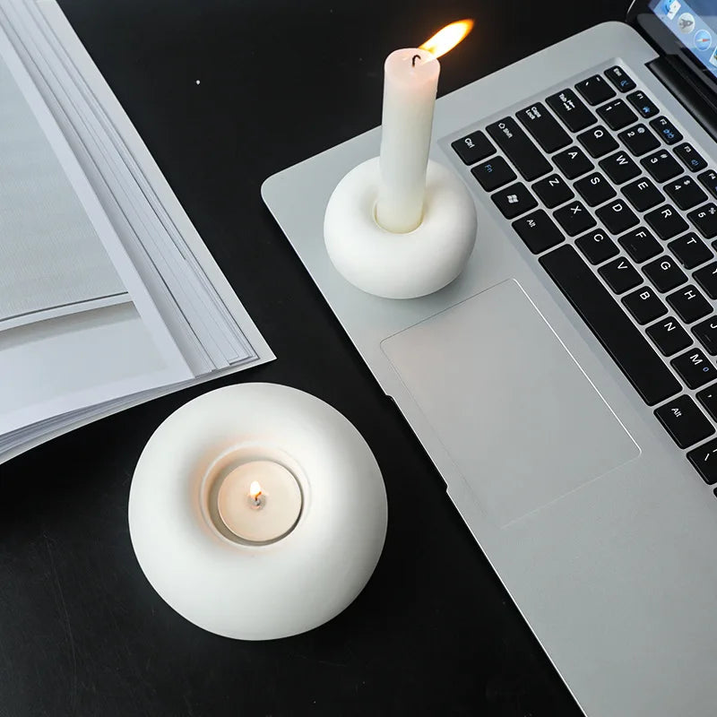 Nordic White Ceramic Candlestick Holder - Elegant Pillar Stand for Home