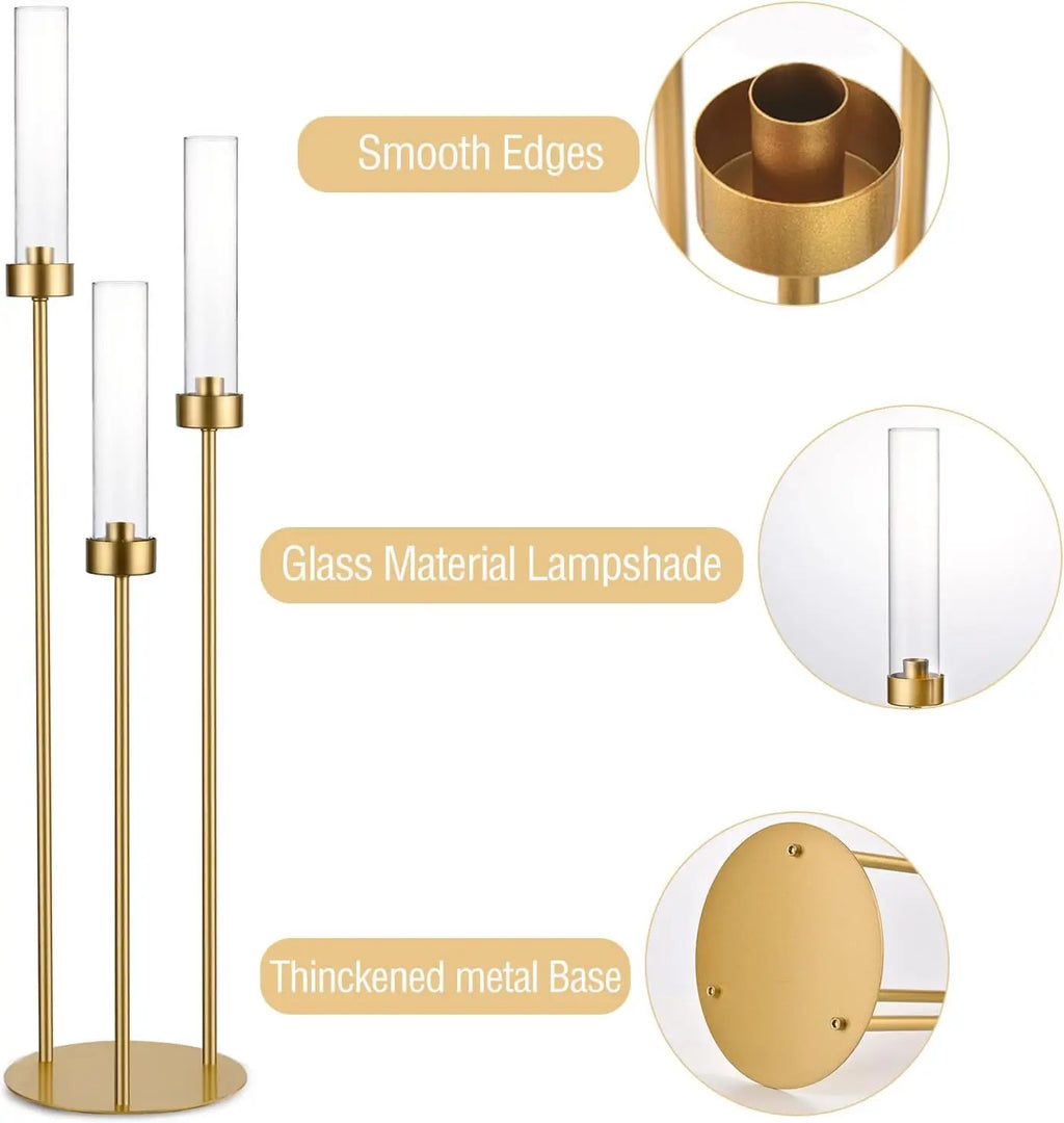 Gold 3-Arm Candelabra Set - Elegant Centerpieces for Weddings, Events & Home Décor