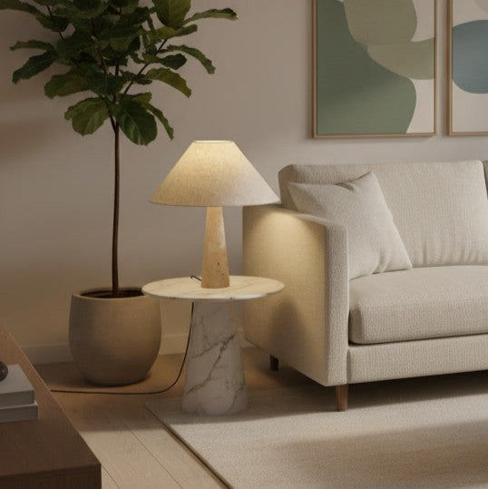 Travertine Linen Table Lamp