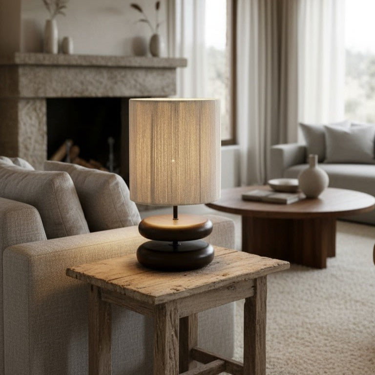 Japanese Walnut Wood Table Lamp