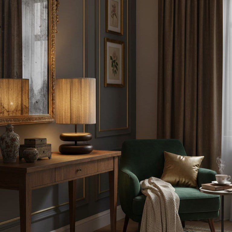Japanese Walnut Wood Table Lamp